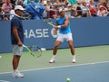 Fourteen times Grand Slam Champion Rafael Nadal of Spain with his coach Tony Nadal practices for US Open 2016