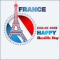 Fourteenth of July, Bastille Day of France, background with Eiffel Tower