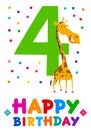 Fourth birthday cartoon greeting card design