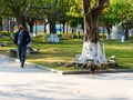 Shenzhen, China: men and women, children and other citizens or tourists relax in parks during the Spring Festival holiday