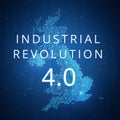 Fourth industrial revolution on blockchain polygon Great britain map.