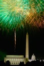 Fourth of July celebration with fireworks exploding over the Lincoln Memorial, Washington Monument and U.S. Capitol, Washington Royalty Free Stock Photo