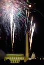 Fourth of July celebration with fireworks exploding over the Lincoln Memorial, Washington Monument and U.S. Capitol, Washington Royalty Free Stock Photo