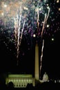 Fourth of July celebration with fireworks exploding over the Lincoln Memorial, Washington Monument and U.S. Capitol, Washington Royalty Free Stock Photo