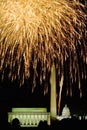 Fourth of July celebration with fireworks exploding over the Lincoln Memorial, Washington Monument and U.S. Capitol, Washington Royalty Free Stock Photo