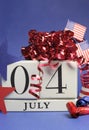 Fourth of July celebration, save the date white block calendar - vertical. Royalty Free Stock Photo