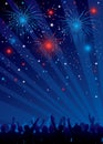 Fourth of july fireworks with crowd Royalty Free Stock Photo