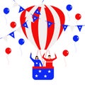 Fourth of July flat character with air balloon