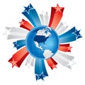 Fourth of july globe with 3d stars Royalty Free Stock Photo