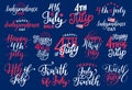 Fourth of July, handwritten phrases set for greeting card,banner etc.Vector calligraphy collection for Independence Day.