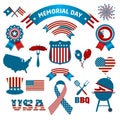 Fourth of July Party and memorial day icons.