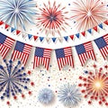 Fourth of July patriotic celebration with fireworks and flags Royalty Free Stock Photo