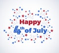 Fourth of July typography background  with fireworks in modern flat style - American Independence Day vector illustration - 4th of Royalty Free Stock Photo