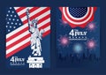 Fourth july usa independence day celebration with flag and liberty statue Royalty Free Stock Photo