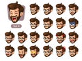 The fourth set of bearded hipster facial emotions with glasses