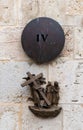 The fourth station of the Cross Procession on the wall in Lions Gate Street near the Lions Gate in the old city of Jerusalem, in