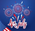 Fourth 4th of July vector background. American Independence Day patriotic banner concept with fireworks, USA flag and Royalty Free Stock Photo