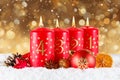 Fourth 4th Sunday in advent with candle Christmas time decoration with copyspace copy space Royalty Free Stock Photo