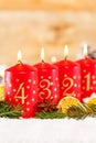 Fourth 4th Sunday in advent with candle Christmas time decoration portrait format Royalty Free Stock Photo