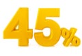 Fourty five percent gold 3d rendering on white background