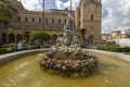 The Foutain of Triton with the Cathedral of Monreale, province of Palermo, Sicily, Italy Royalty Free Stock Photo