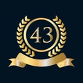 Fouty Three, 43rd Anniversary Celebration Gold and Black Template. Luxury Style Gold Heraldic Crest Logo Element Vintage Laurel