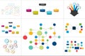 Fowcharts schemes, diagrams. Mega set. Simply color editable.