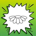 Fower Chamomile sign illustration. Black Icon on white popart Splash at green background with white spots. Illustration