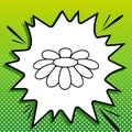 Fower Chamomile sign illustration. Black Icon on white popart Splash at green background with white spots. Illustration