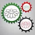 Fower Chamomile sign illustration. Vector. Three connected gears