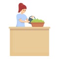 Fower pot care icon cartoon vector. Woman housewife