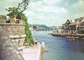 East Looe river and bridge cornwall english riviera postcard style vintage scene country countryside rural rivers water sea