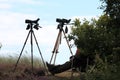 Fowlers are bird watching at Falsterbo, Sweden Royalty Free Stock Photo