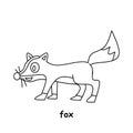 Fox children book illustration, trace and coloring vector world wild animal Royalty Free Stock Photo