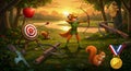 Fox Archer with Apple, Target, and Squirrels in Forest Royalty Free Stock Photo