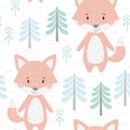 Fox baby winter seamless pattern. Cute animal in snowy forest christmas print Royalty Free Stock Photo