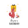 Fox with birthday greeting vector illustration Royalty Free Stock Photo