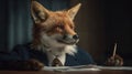 Fox in Blazer Analyzing Documents at Boardroom Table Royalty Free Stock Photo
