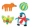 Fox and Butterfly Toy Set Vector Illustration