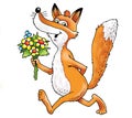 Fox cartoon drawing funny bouquet red