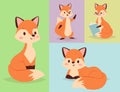 Fox character doing different foxy activities funny happy nature red tail and wildlife orange forest animal style Royalty Free Stock Photo