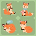 Fox character doing different foxy activities funny happy nature red tail and wildlife orange forest animal style Royalty Free Stock Photo