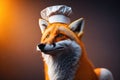 Fox in chef uniform complete with toque hat. ai generative