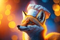 Fox in chef uniform complete with toque hat. ai generative