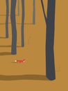 Fox coming out of autumn or fall forest vector illustration. Seasonal autumn landscape design.