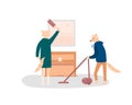 Fox couple doing household chores vector illustration