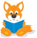 Fox cub reading a book