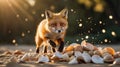 Red Fox Exploring Seashells on Sandy Beach at Sunset Royalty Free Stock Photo