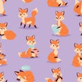 Fox cute adorable character doing different activities funny happy nature red tail and wildlife orange forest animal Royalty Free Stock Photo