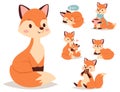 Fox character doing different foxy activities funny happy nature red tail and wildlife orange forest animal style